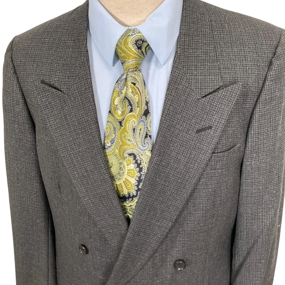 Pierre Cardin Bachrach Blazer Mens 42R Gray Houndstooth Double Breasted‎ USA VTG